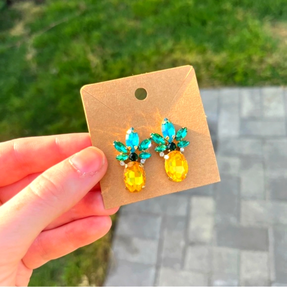925 Silver Tropical Pineapple Sparkle Earrings